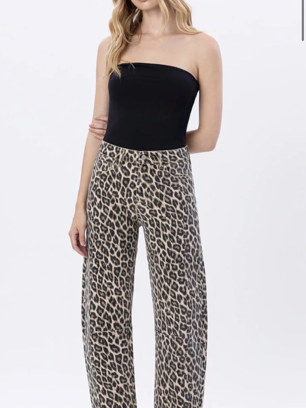 VERVET High Rise Leopard Print Barrel Jeans - Picture 4 of 8